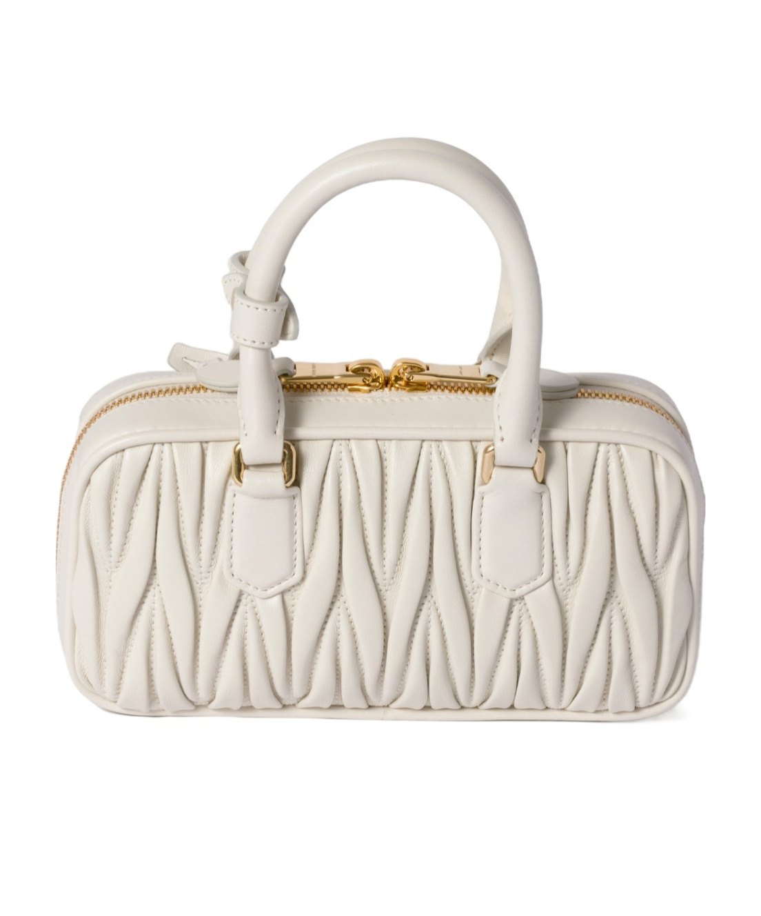 Miu Miu Zip Quilted Leather Top-handle Bag In White