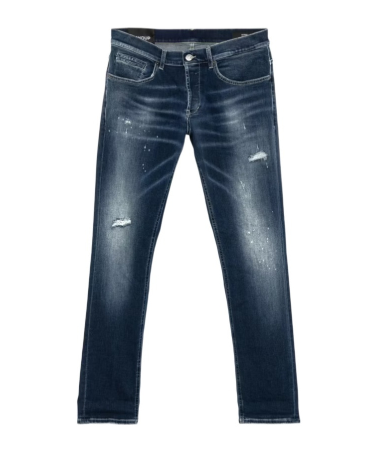 Dondup Indigo Blue Trousers With Distressed Finish And Classic Five-pocket Design In Blue