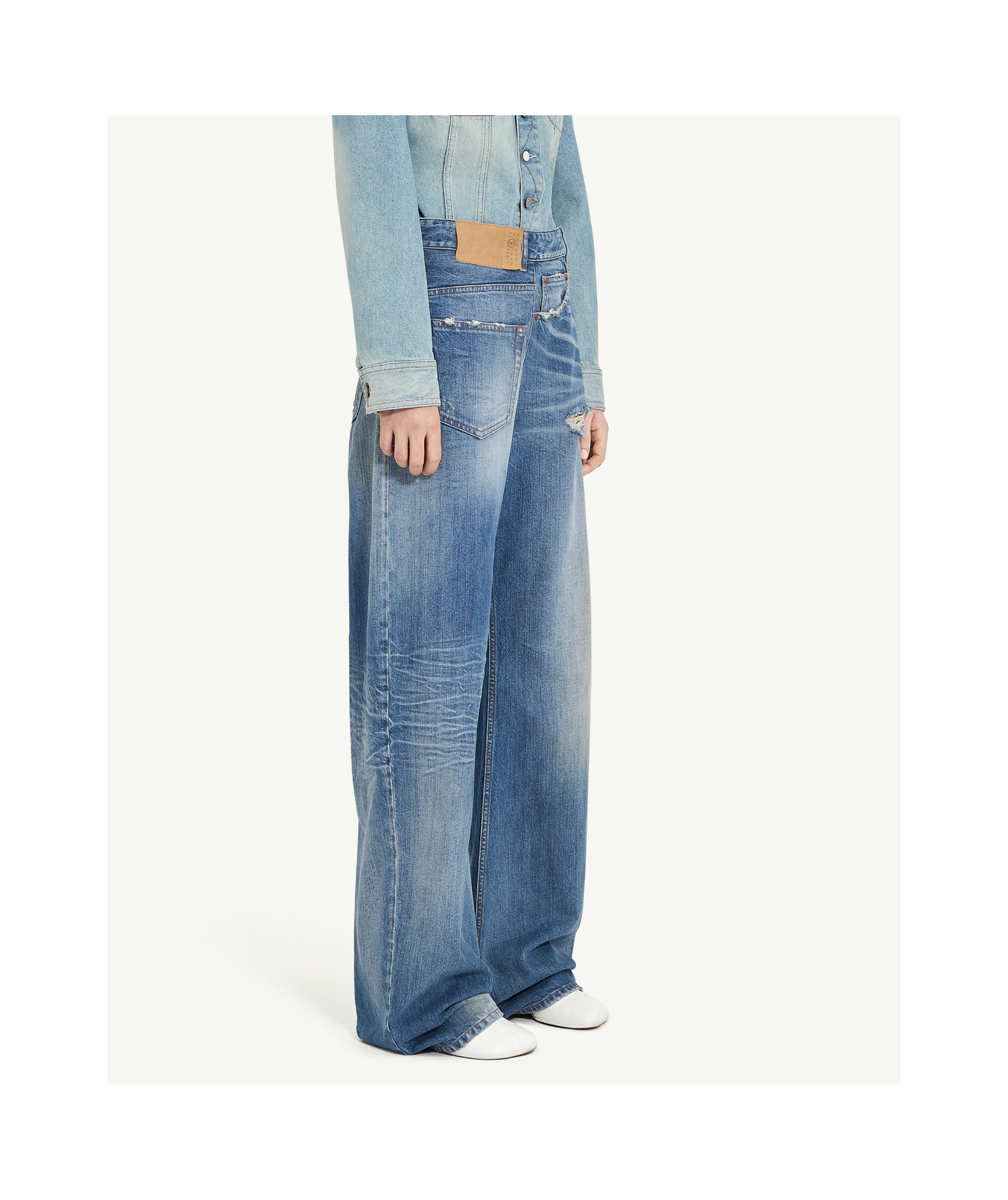 Shop Mm6 Maison Margiela Twist Wide Leg Jeans In Blue