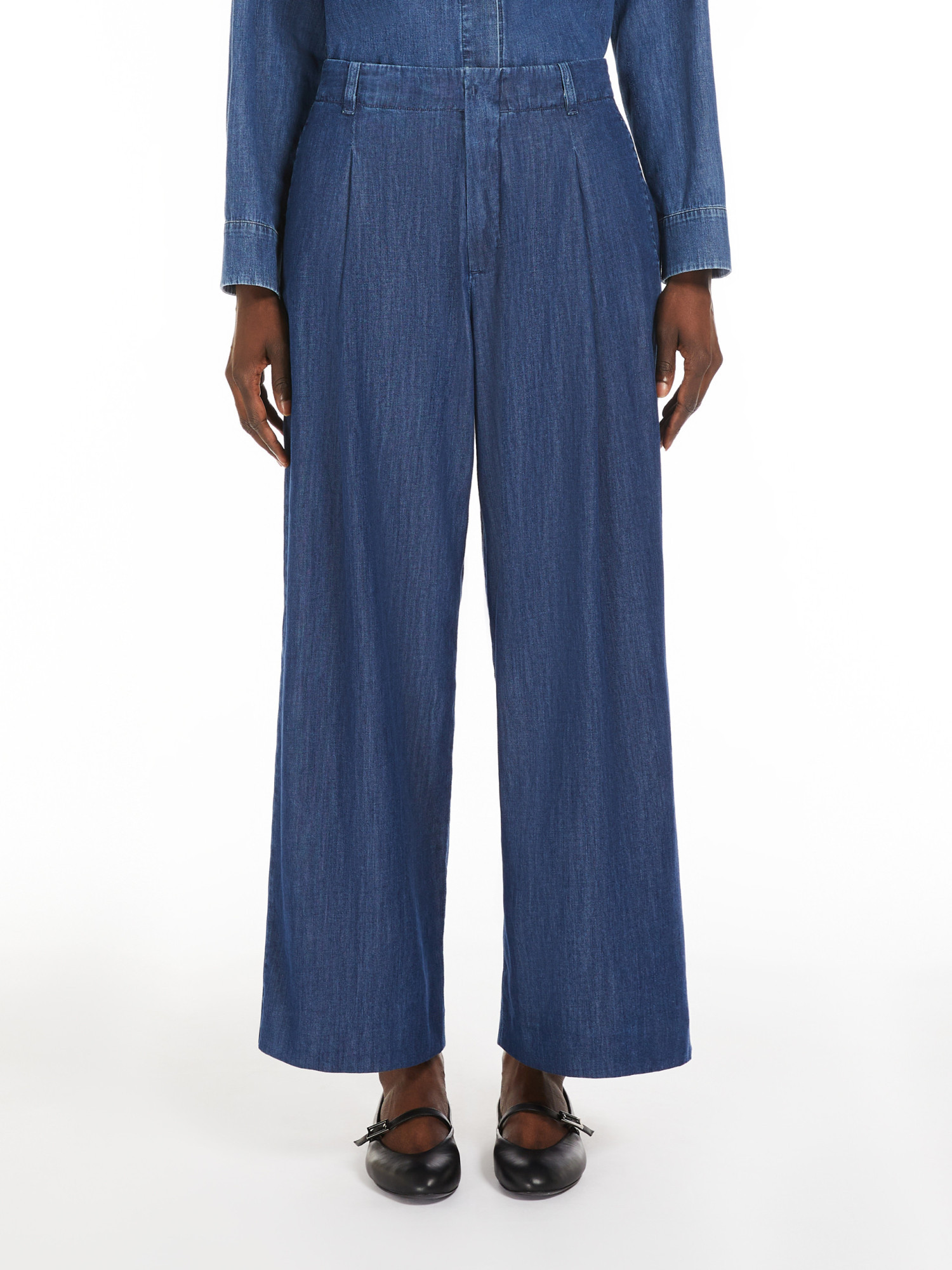 Max Mara Belt-loop Denim Wide-leg Pants In Blue