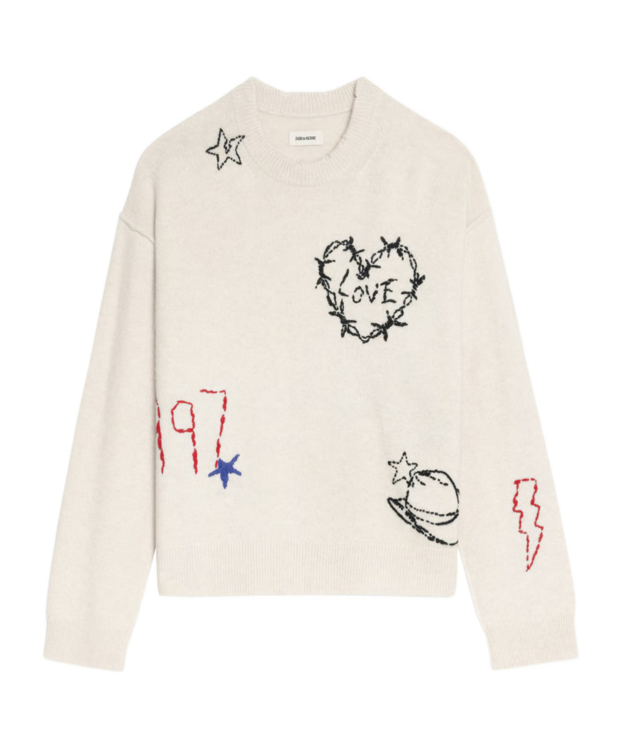 Zadig & Voltaire Womens Ecru Markuz Brand-embroidered Cashmere Jumper In White