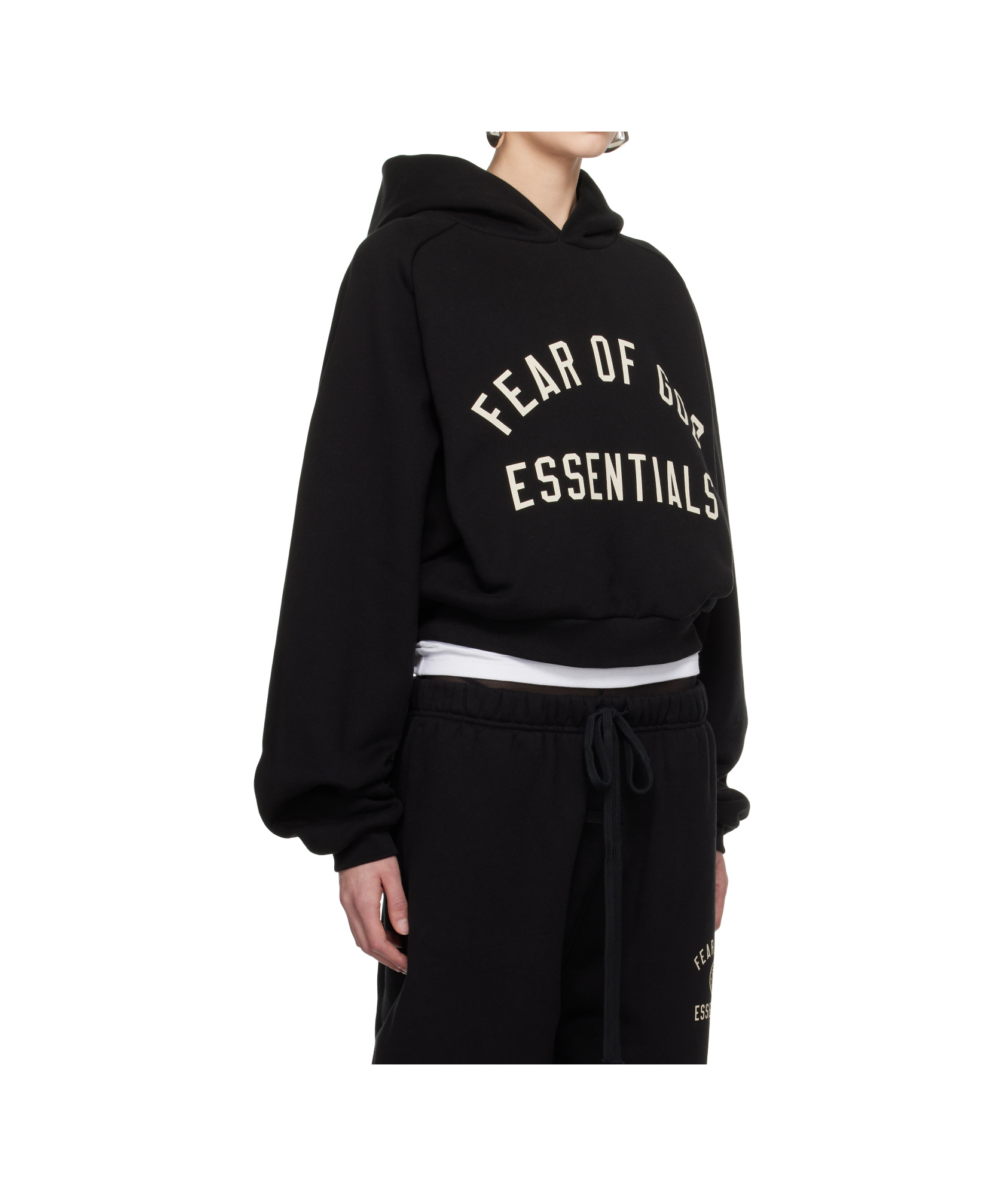 Essentials Womens Cropped Two-slip-pockets Cotton-blend Hoody Black Xs In Black