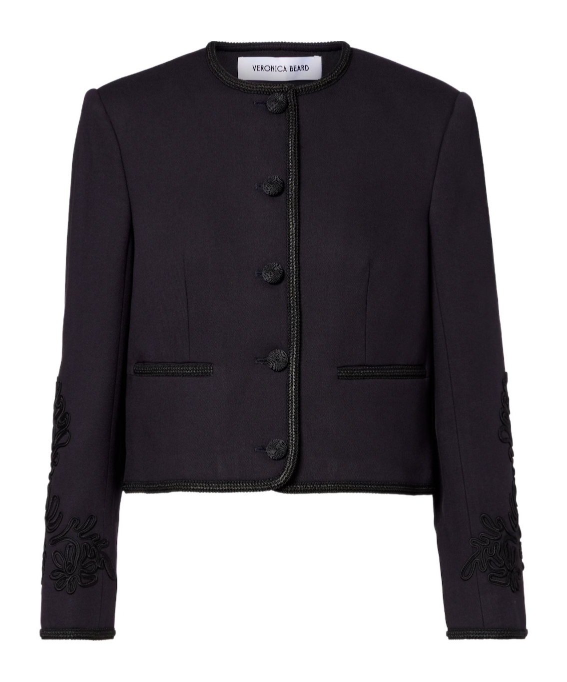 Veronica Beard Latrell Cropped Embroidered Jacket In Black