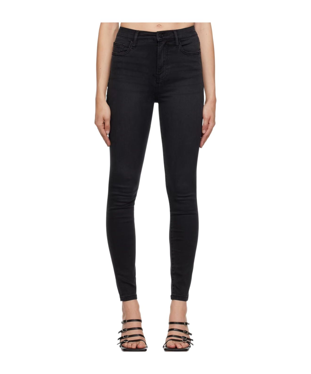 Shop Frame High-rise Skinny Jeans In Black
