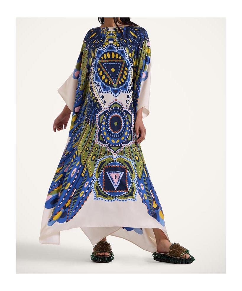 La Doublej Multicolor Kaftan With Belted Waist And All-over Graphic Print In Blue