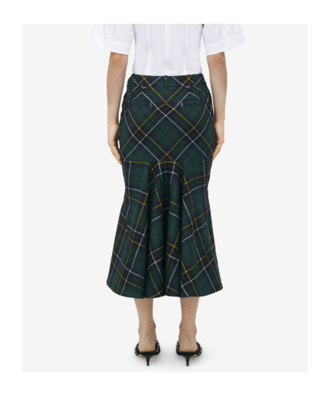Alexander Mcqueen Wool Tartan Flared Skirt With Belt Loops In Green