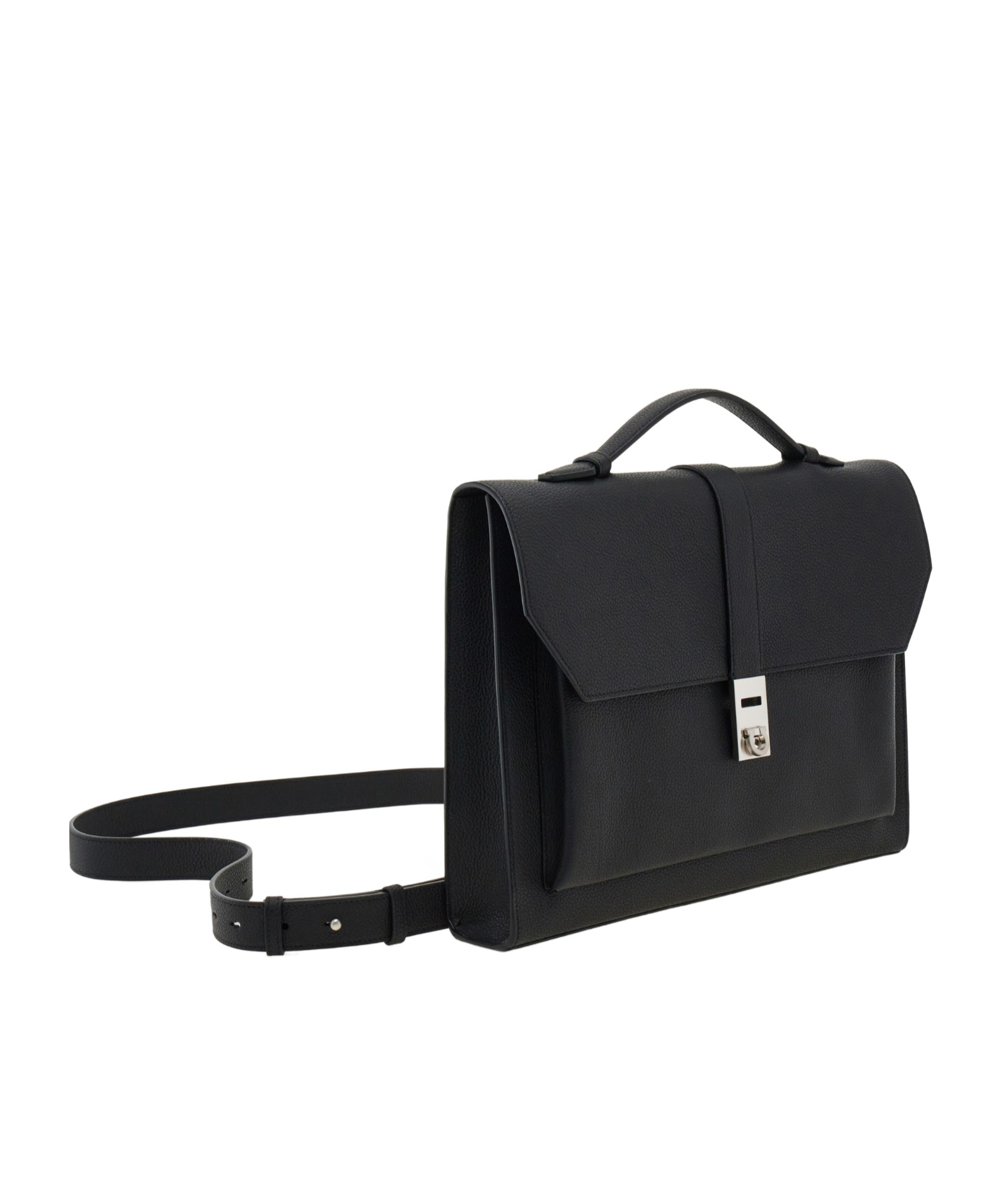 Ferragamo Clasp Textured Hug Briefcase In Black