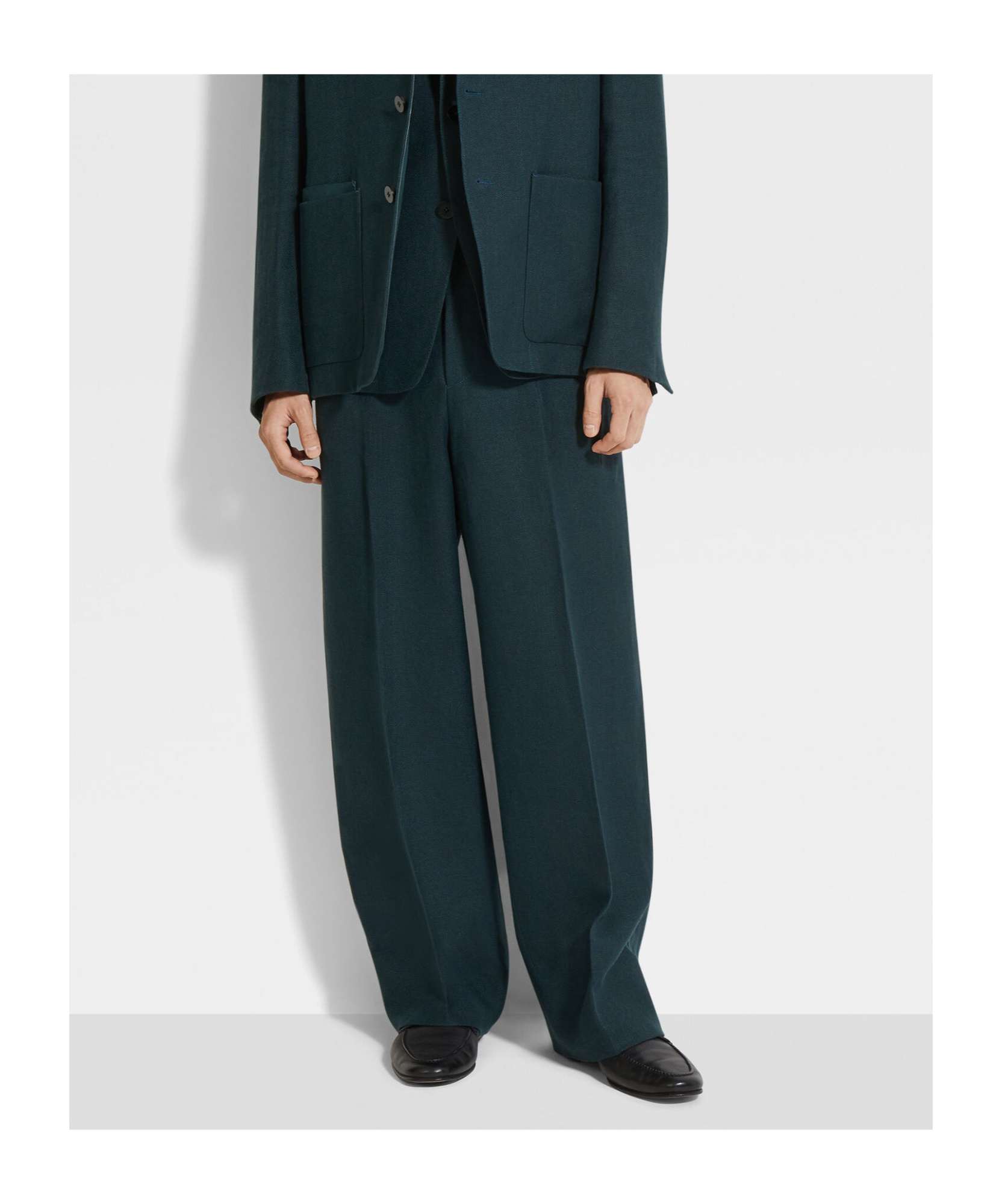 Zegna Dark Teal Blue Oasi Lino Pants In Green
