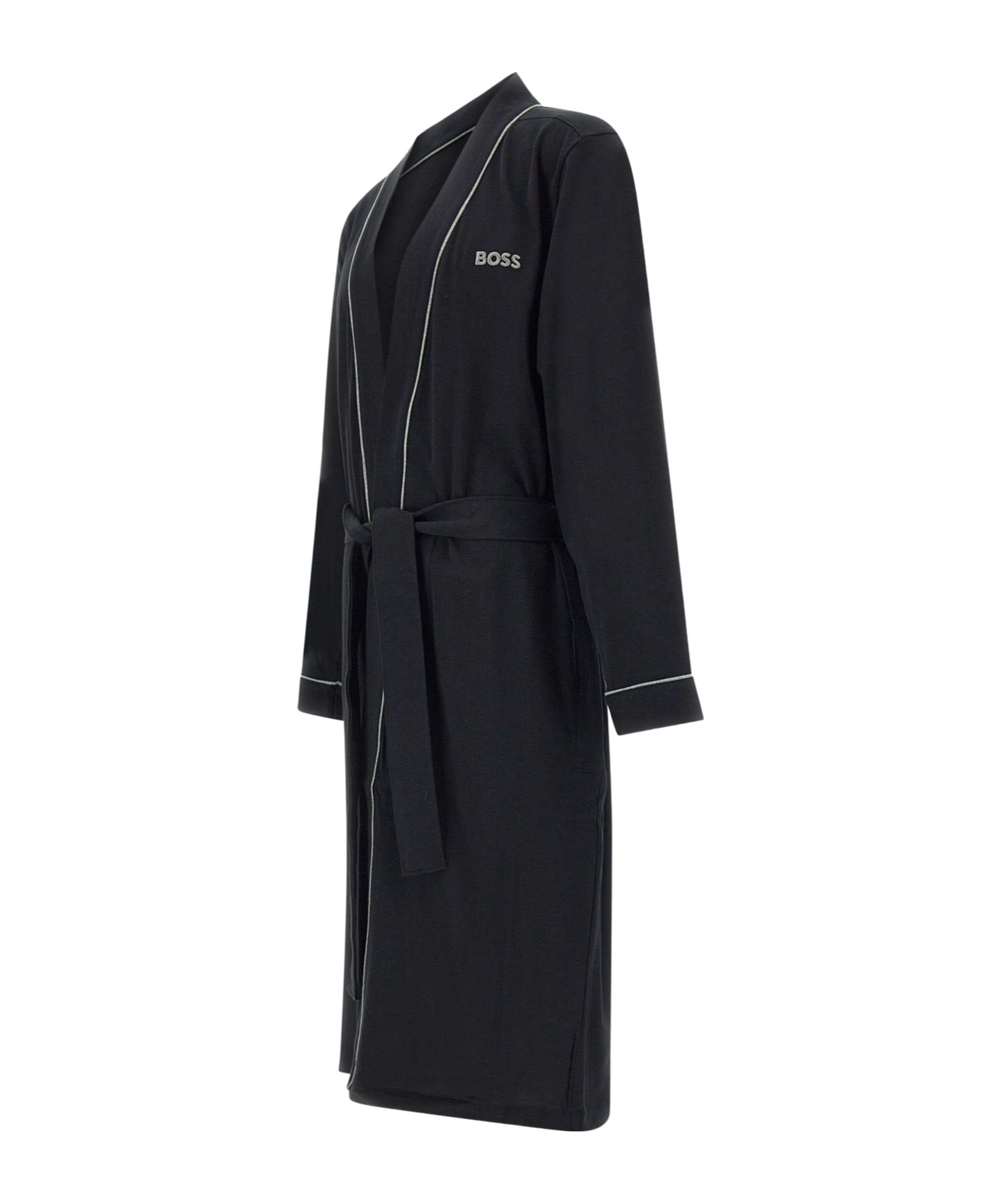 Shop Hugo Boss Embroidered-logo Lounge Robe In Black