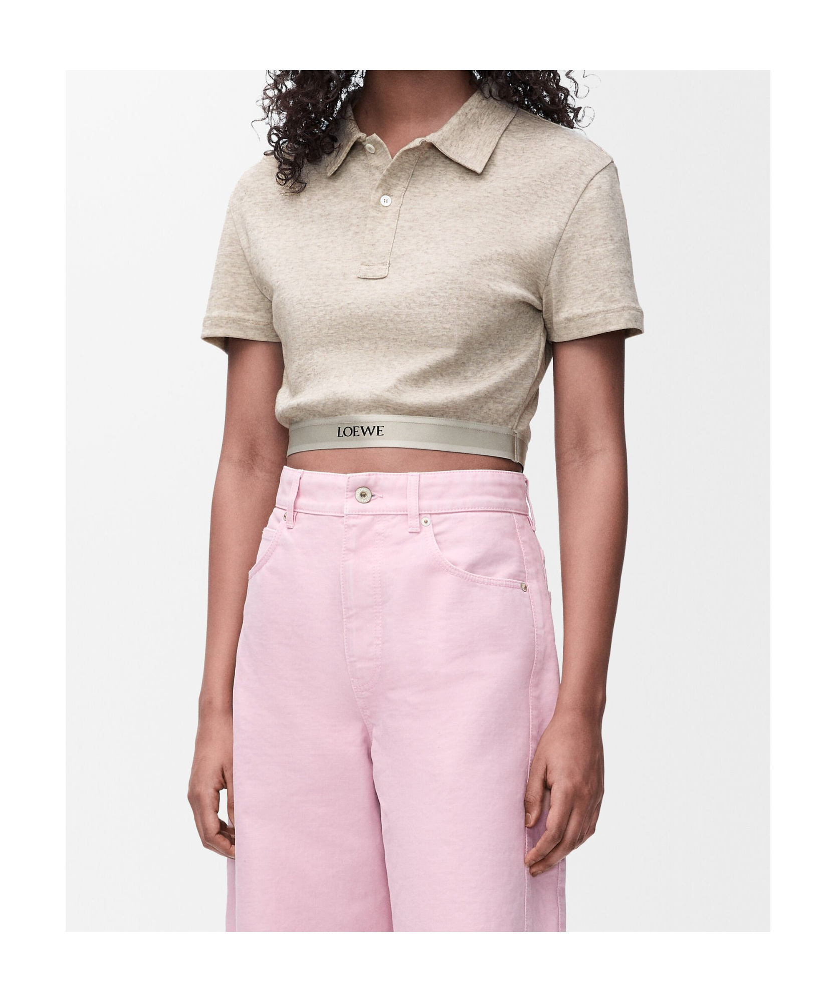 Shop Loewe Cropped Polo In Cotton And Wool In Nude