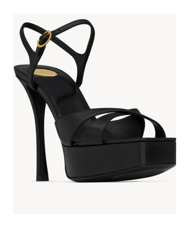 Shop Saint Laurent Debbie Platform Sandals In Smooth Leather In Black