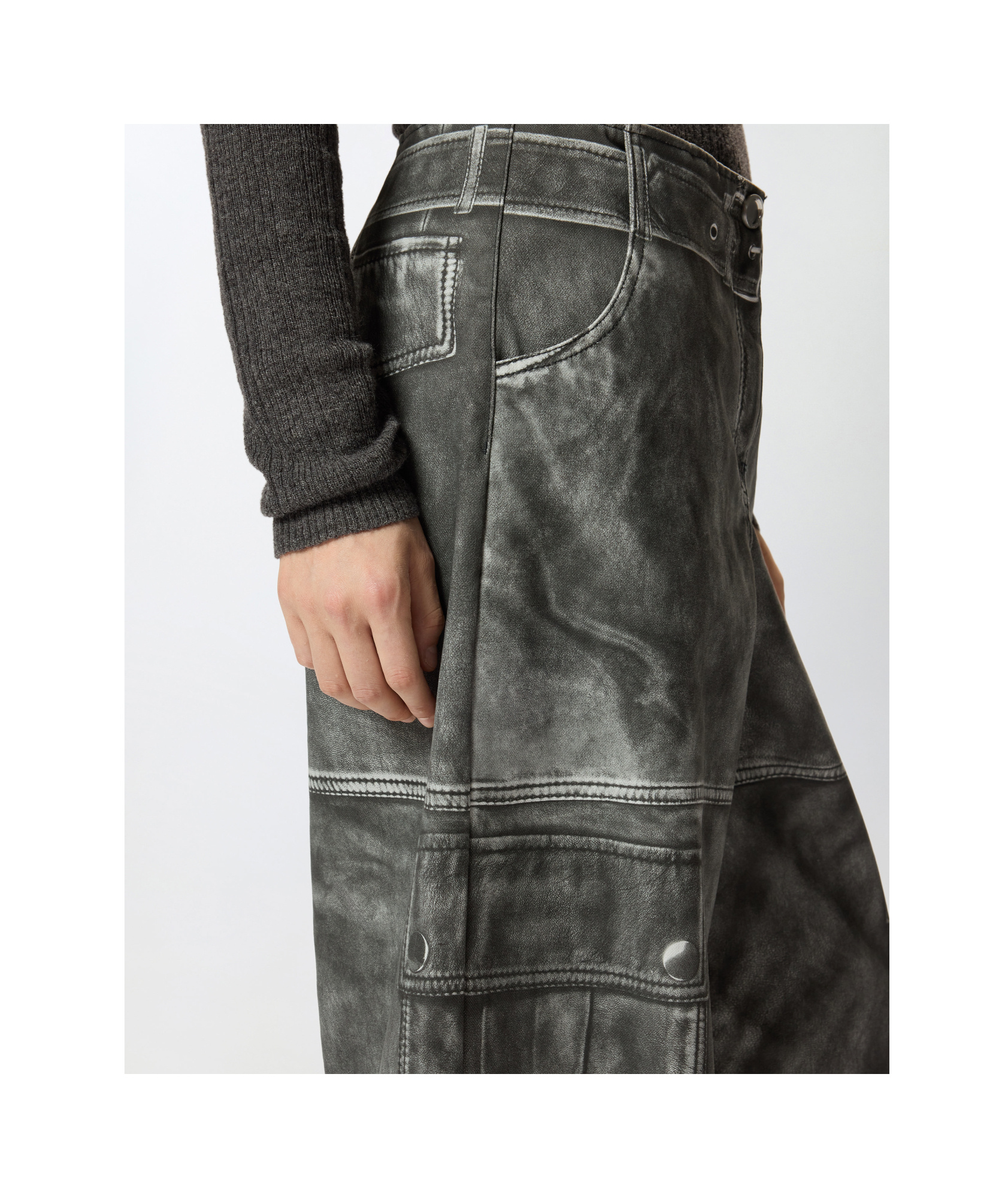 Pinko Wide-leg Trousers With Leather-effect Print In Gray