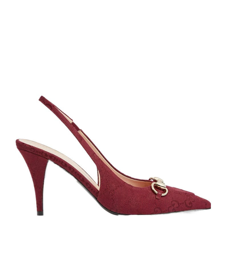 Gucci Horsebit Gg Canvas Slingback Pump In Burgundy