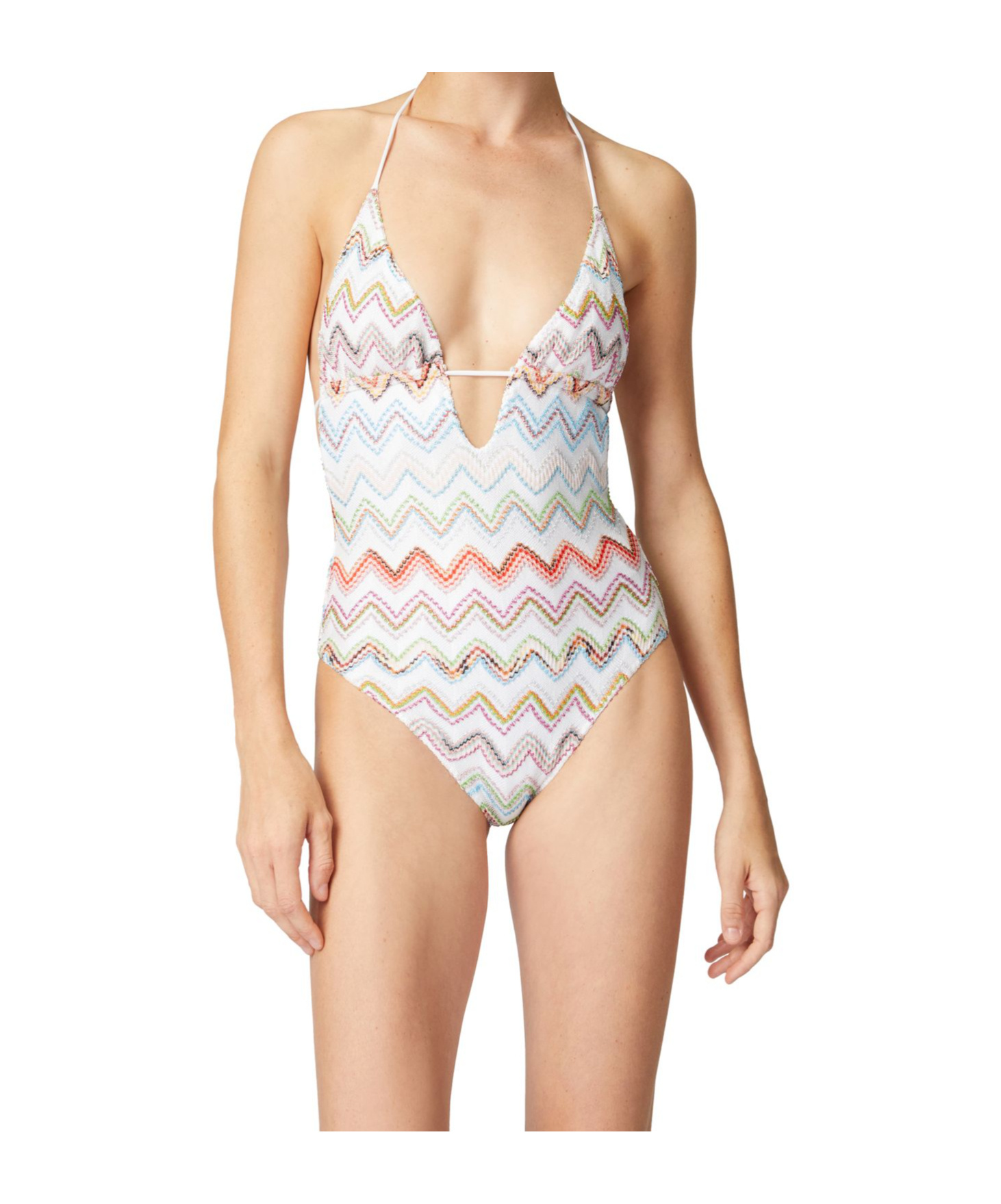 Missoni Women Zig-zag Motif V-neck Swimsuit In White