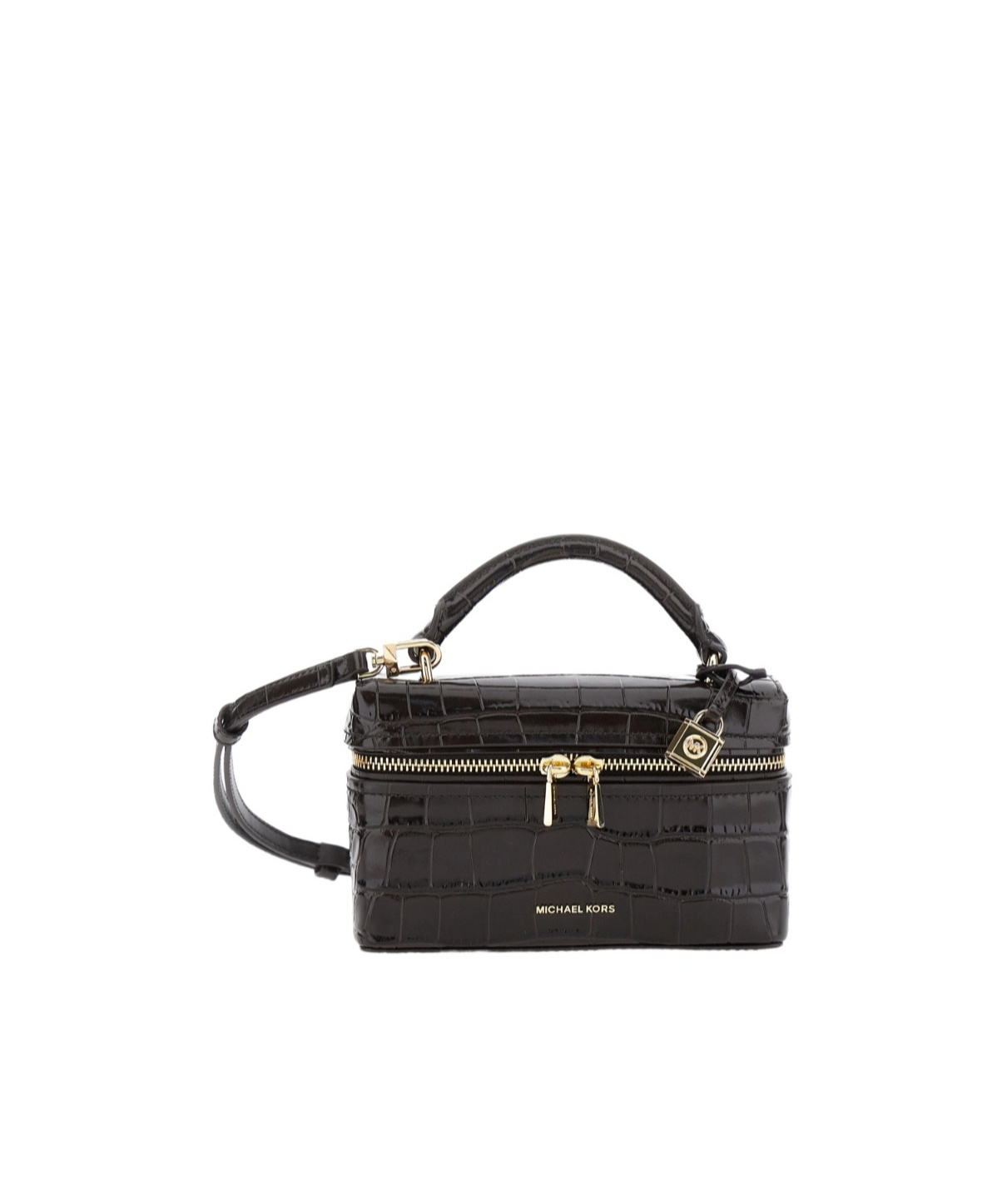 Michael Kors Glossy Croc-embossed Handbag With Structured Silhouette In Black