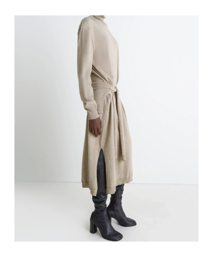 Lemaire Tie-waist Turtleneck Dress Light Taupe In Brown