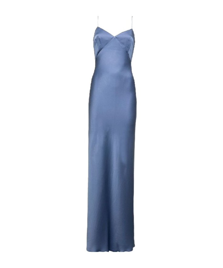 Max Mara Long Light Blue Slip Dress In Acetate Blend Woman In Blue