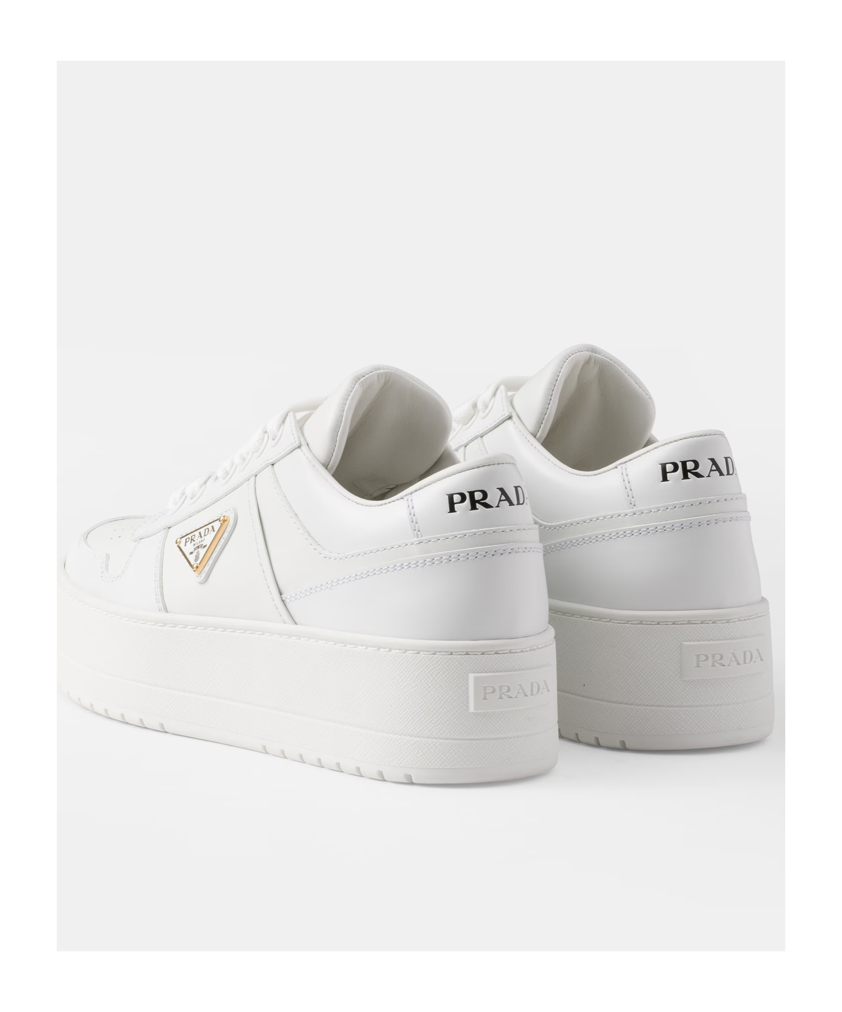 Prada Downtown Bold Leather Platform Sneakers In White
