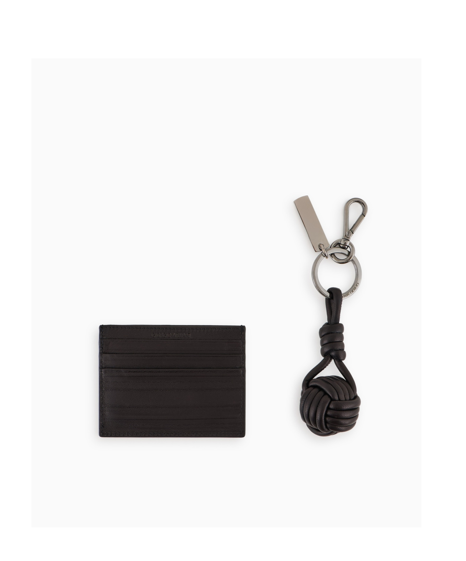 Giorgio Armani Wallet And Keychain Set In Black