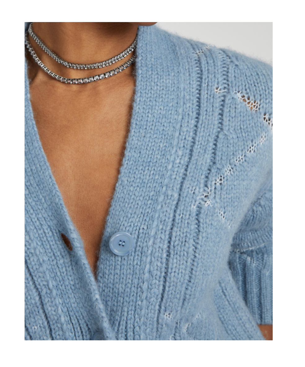 Ermanno Scervino Alpaca And Merino Blend Cardigan With Diamond Pattern And Microcrystal Logo In Blue