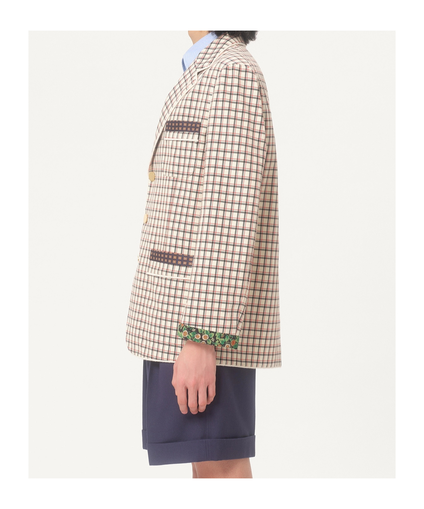 Valentino Single-breasted Cotton Jacket With Check Pattern And Printed Edges
