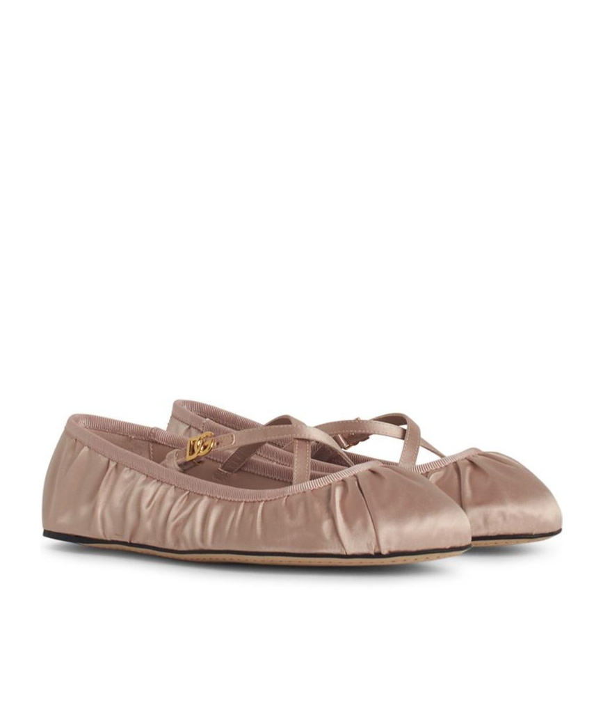 Dolce & Gabbana Satin Ballet Flats Ruched Detailing In Nude