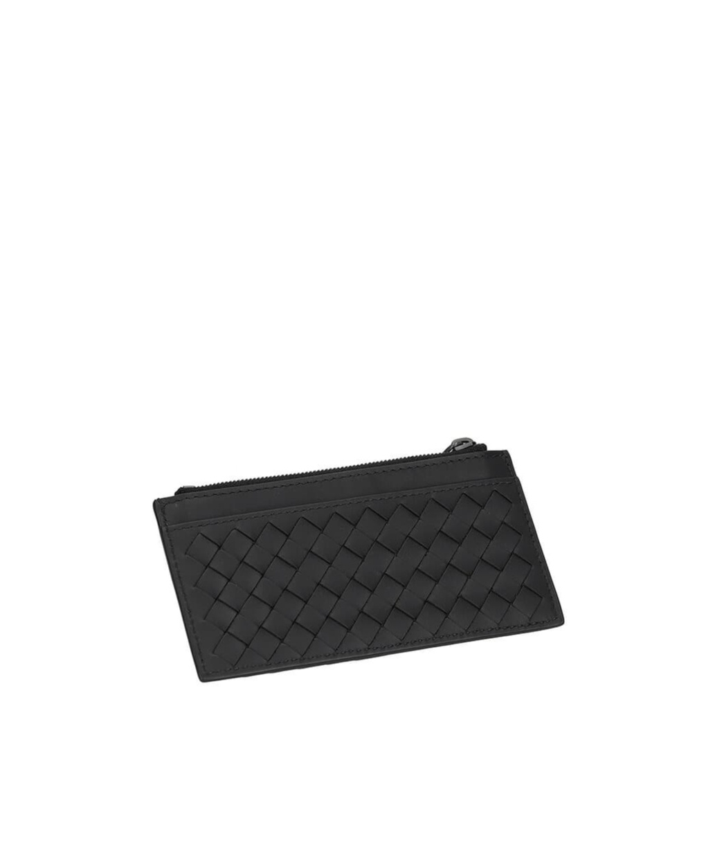 Bottega Veneta Card Holder With Black Intrecciato Zipper In Black