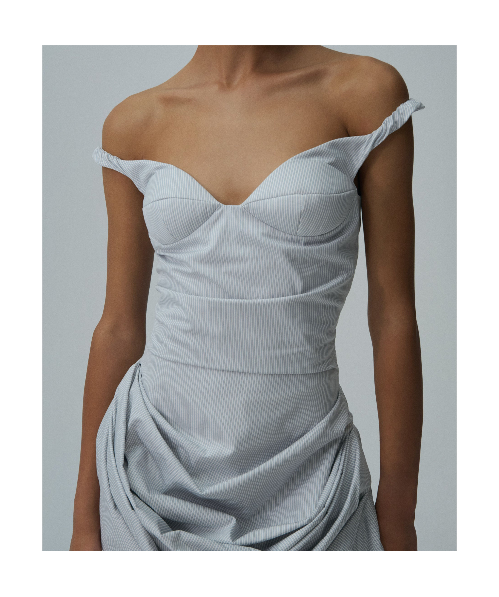 Magda Butrym Striped Draped Cotton Poplin Bustier Dress In Grey