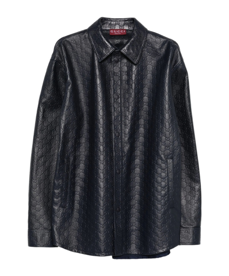 Gucci Long-sleeved Leather Shirt Jacket In Black