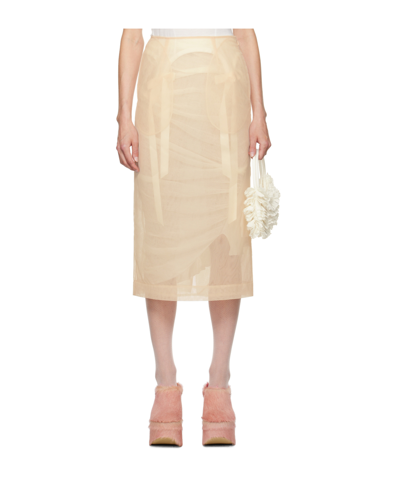 Simone Rocha Beige Pencil Midi Skirt In Nude