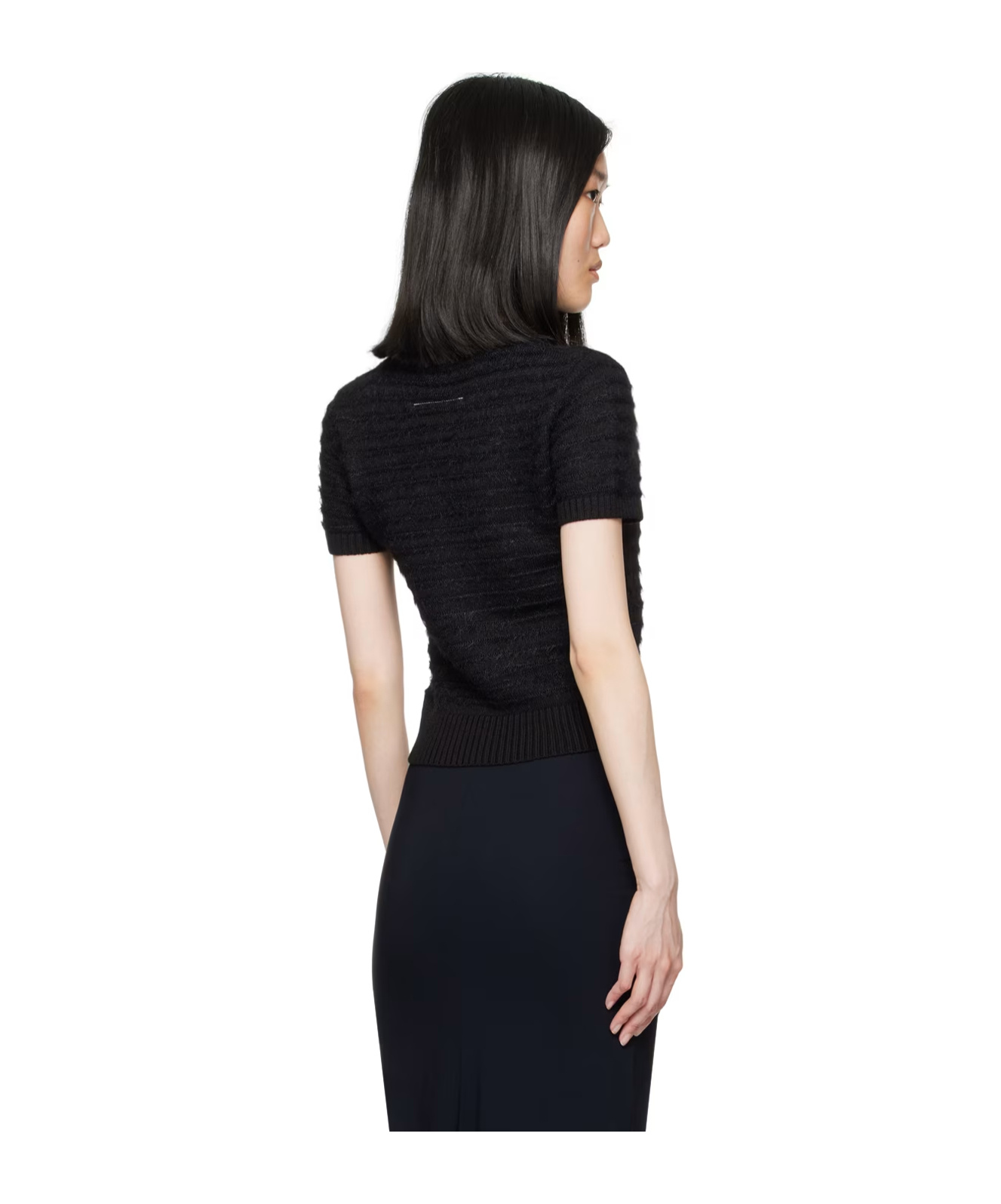Mm6 Maison Margiela Rough Knitted Short-sleeved Sweater In Black