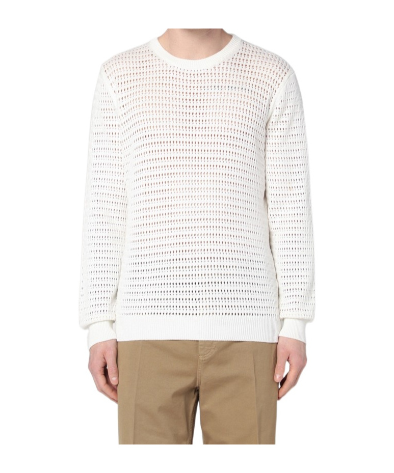 Roberto Collina Perforated Milk-coloured Sweater In Cotton In White