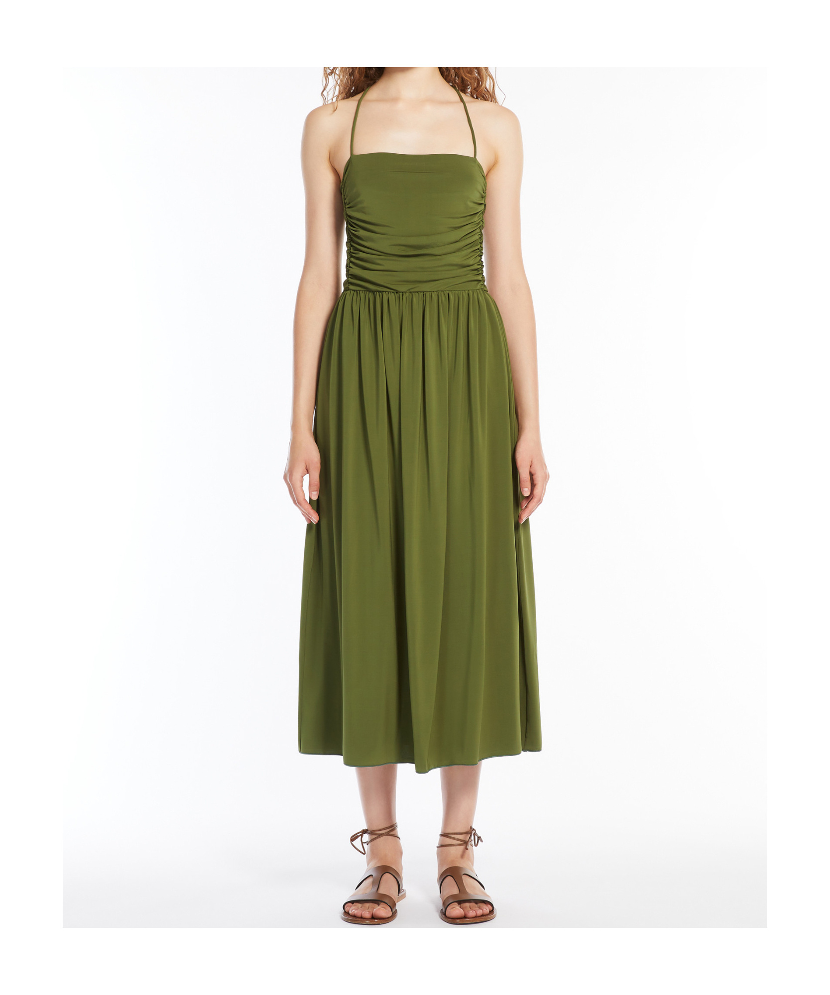 Weekend Max Mara Draped Sleeveless Dress In Dark Green