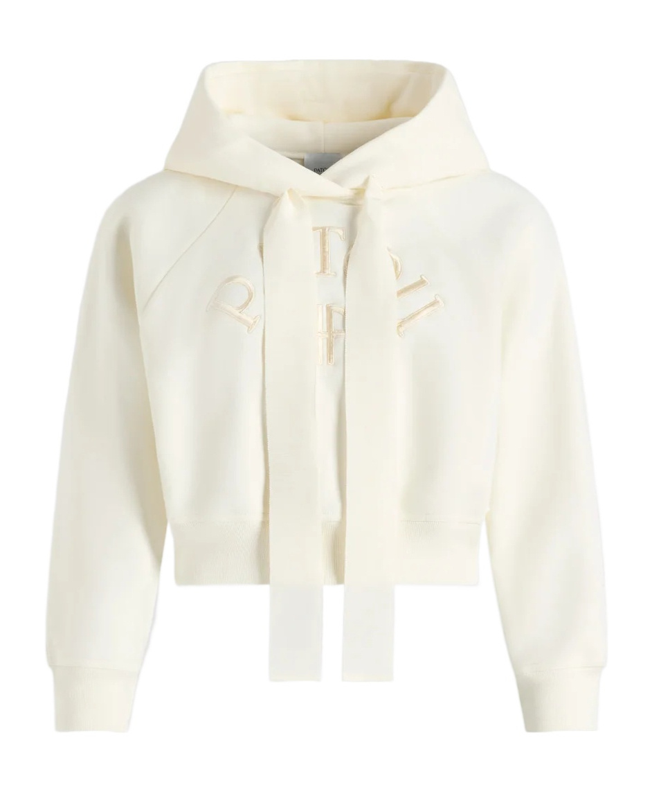 Patou Cropped Hoodie With Embossed Logo And Drawstring Hood In White