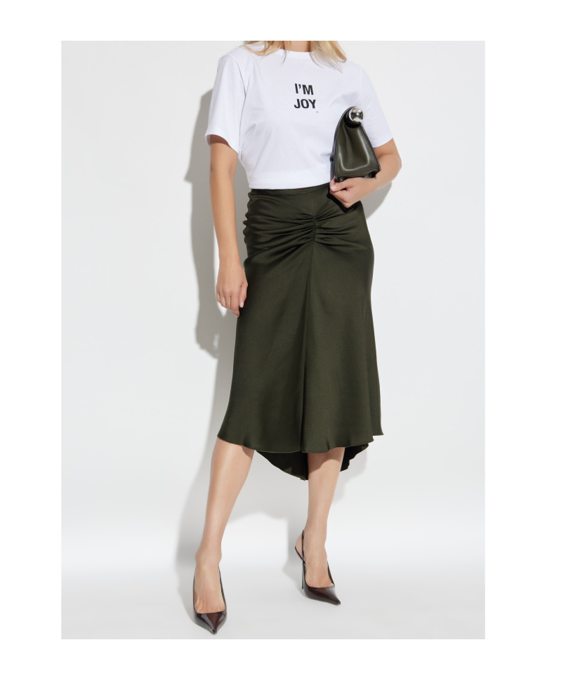 Victoria Beckham Midi Skirt With Asymmetric Hem And Ruched Detail In Green