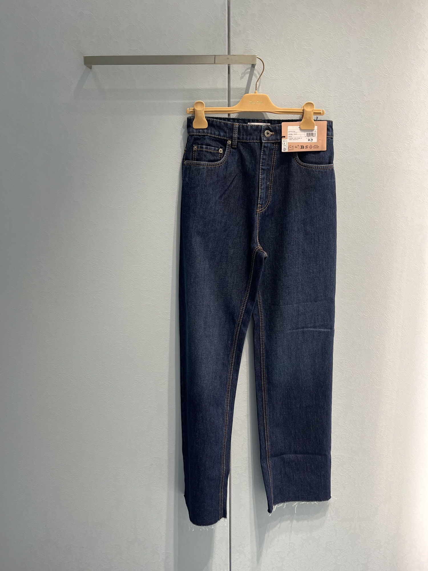 Miu Miu Logo-embroidered Denim Jeans In Blue
