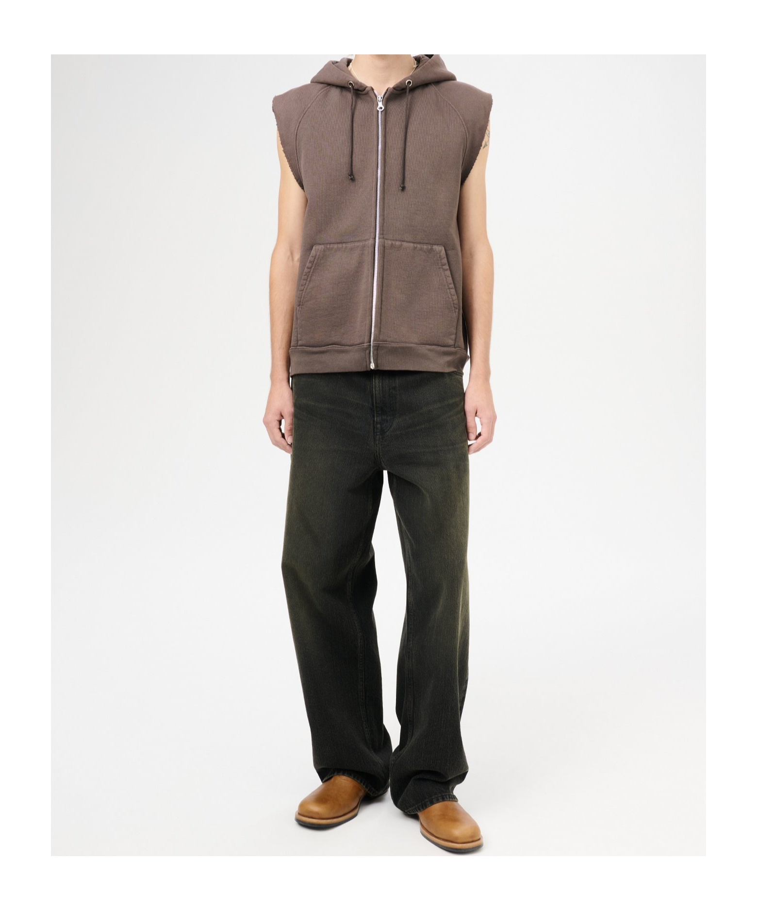 Our Legacy Hooded Vest With Front Pockets In Brown
