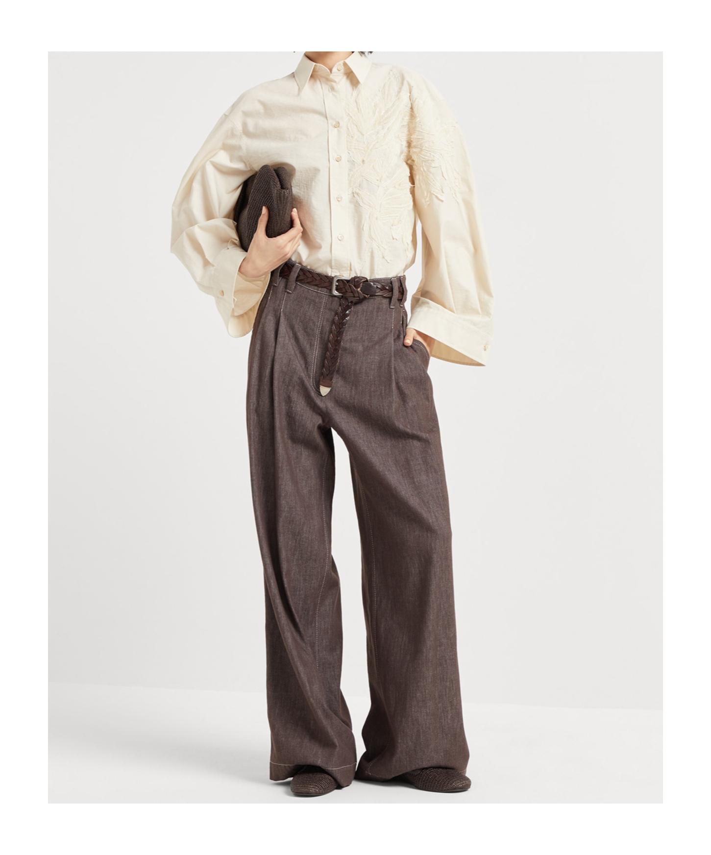 Brunello Cucinelli Flora Applique Shirt In White