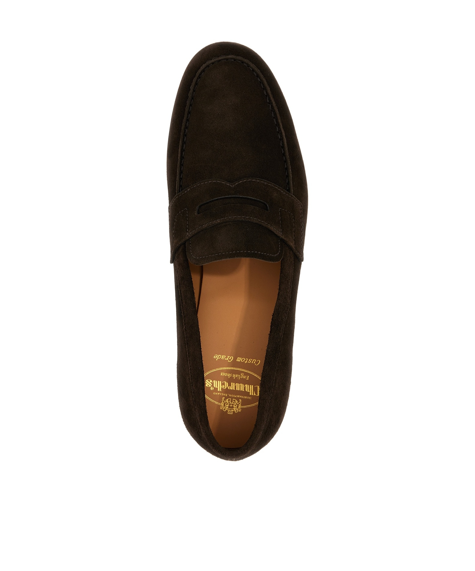 Church's Round Toe Suede Loafers With Penny Strap In Brown