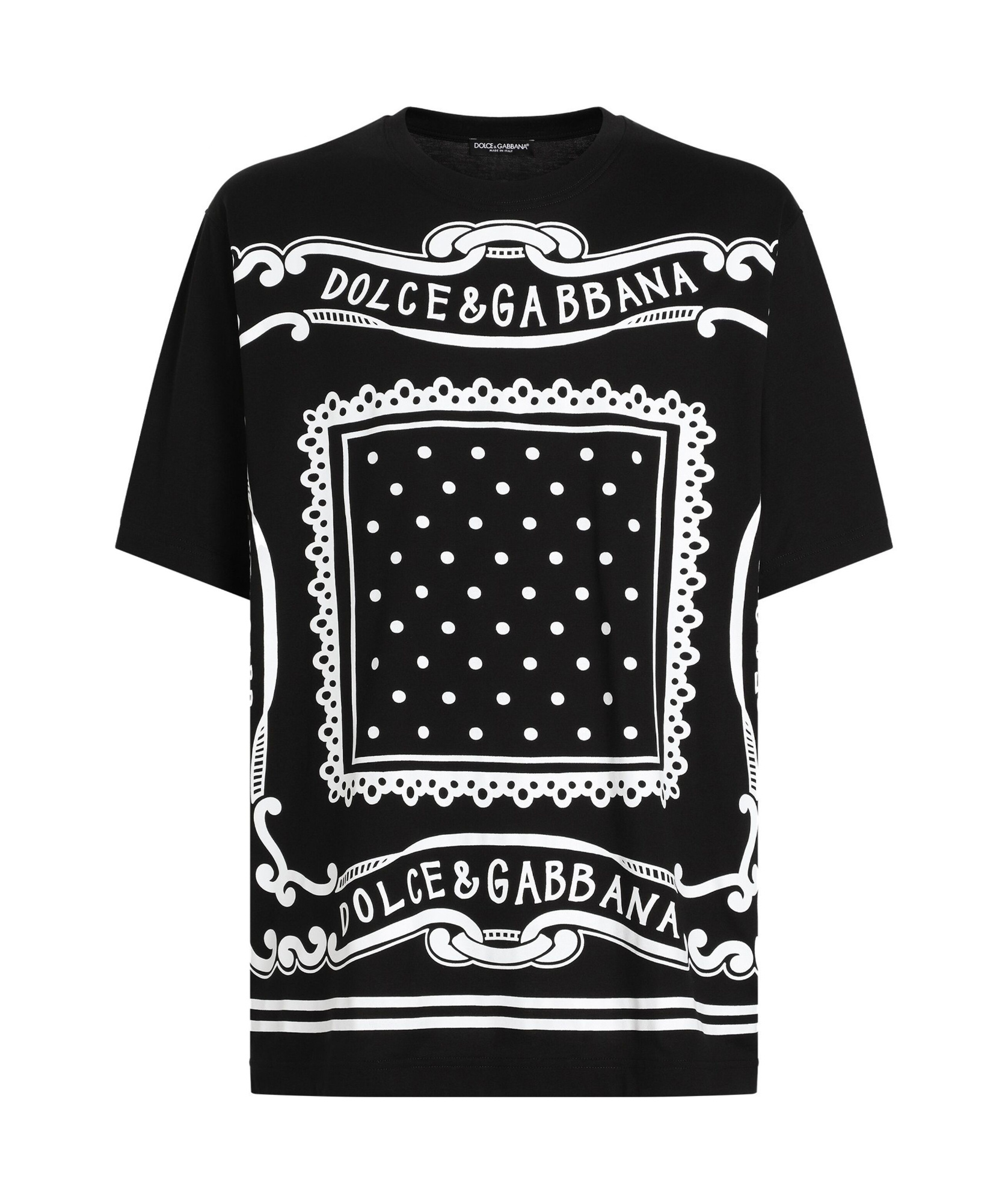 Dolce & Gabbana Black Crewneck T-shirt With Bandana Print All-over In Black