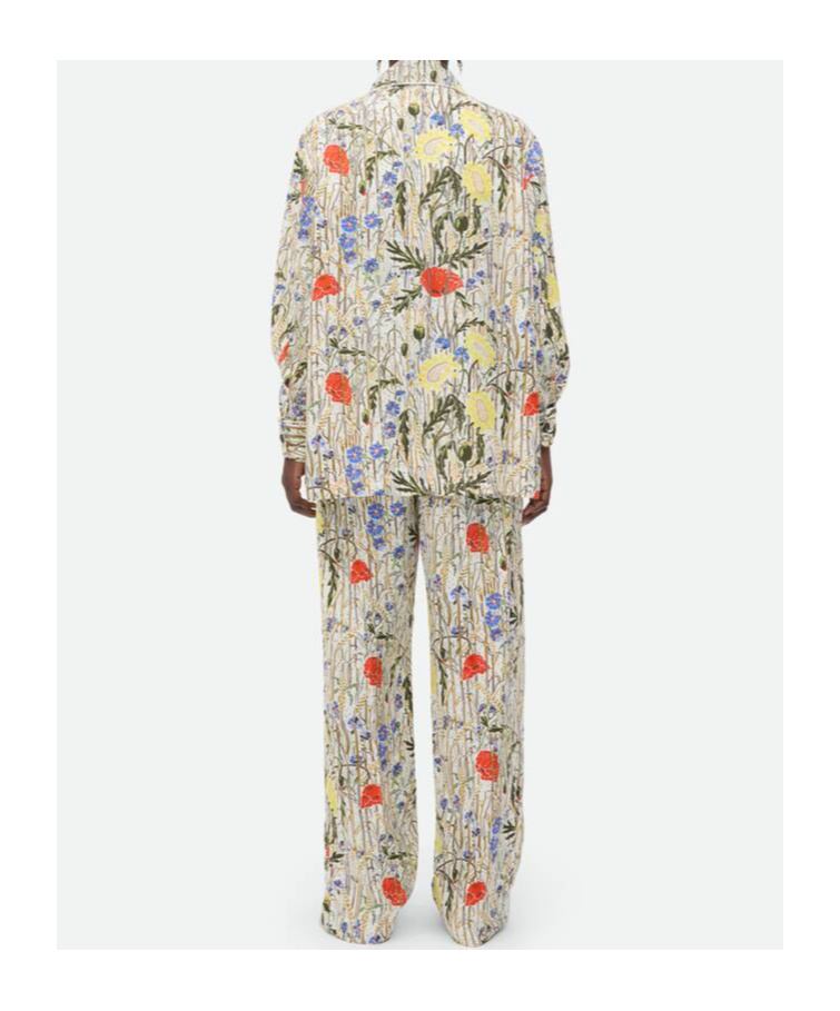 Bottega Veneta Womens Chalk Hibiscus Khaki Flower-print Wide-leg High-rise Woven-blend Pyjama Set In Nude