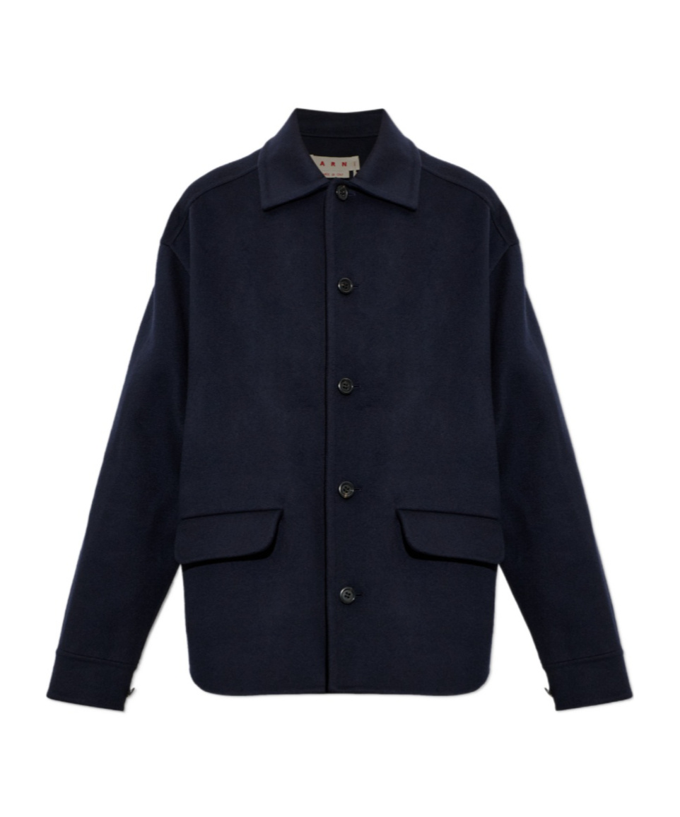 Marni Button-up Flap-pocket Coat In Blue