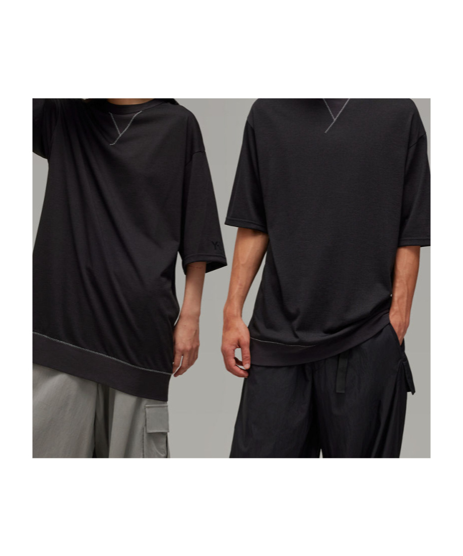Y-3 Open-necked Black Shirt In Black