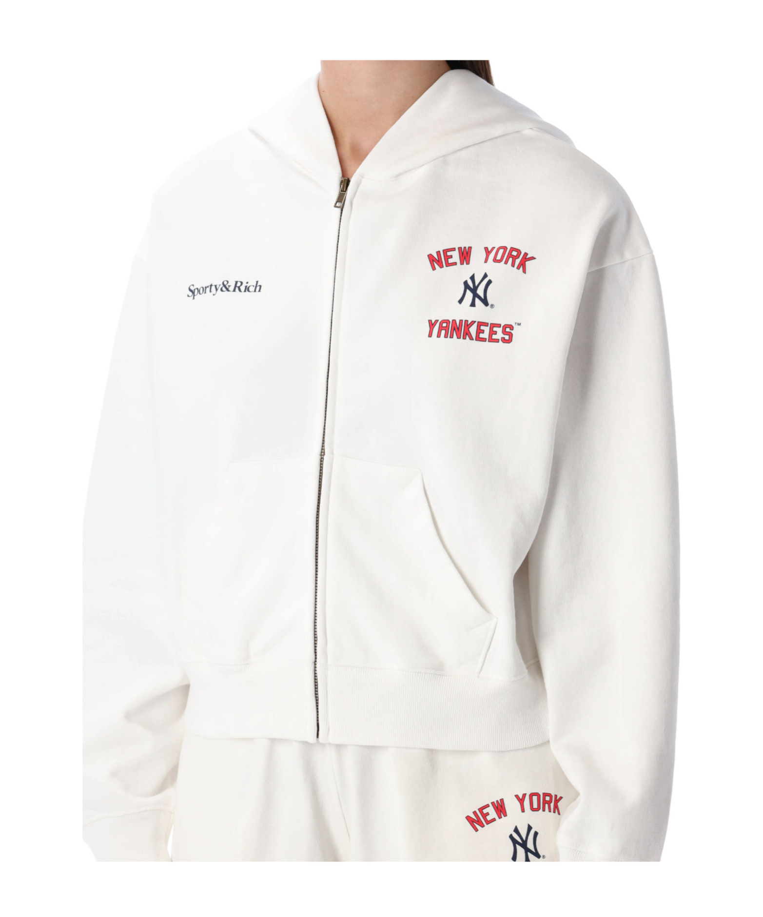 Sporty And Rich Cropped Zip-up Hoodie In White