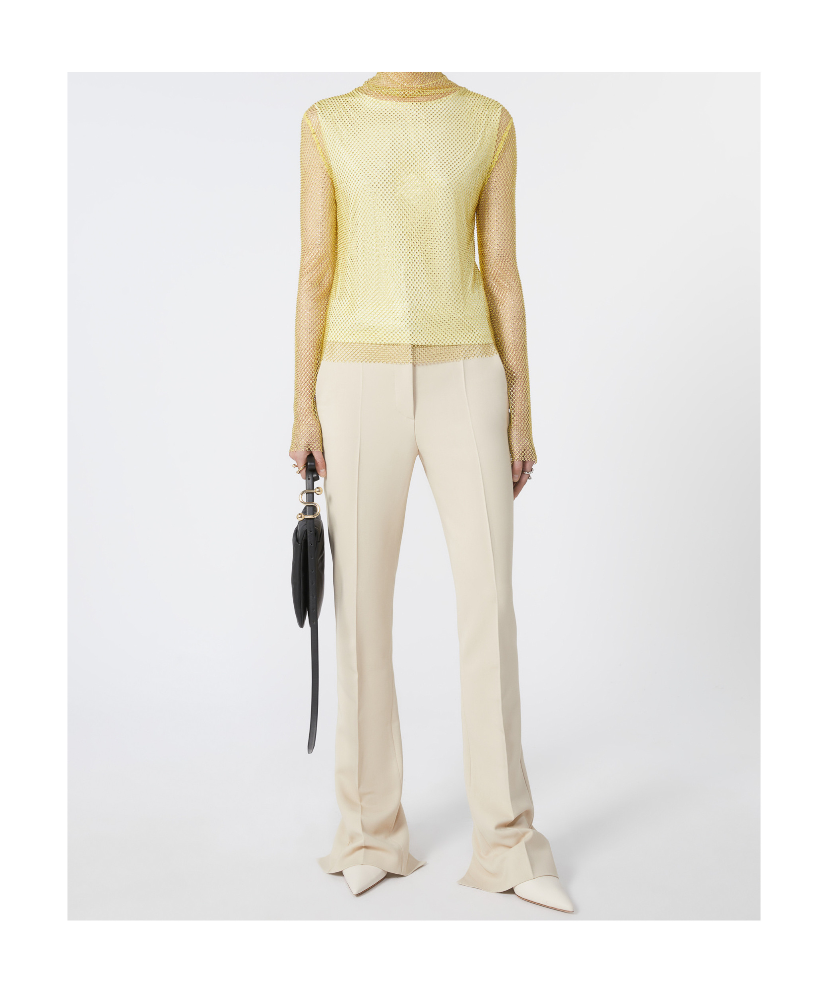 Sportmax Mesh T-shirt With Rhinestones In Yellow