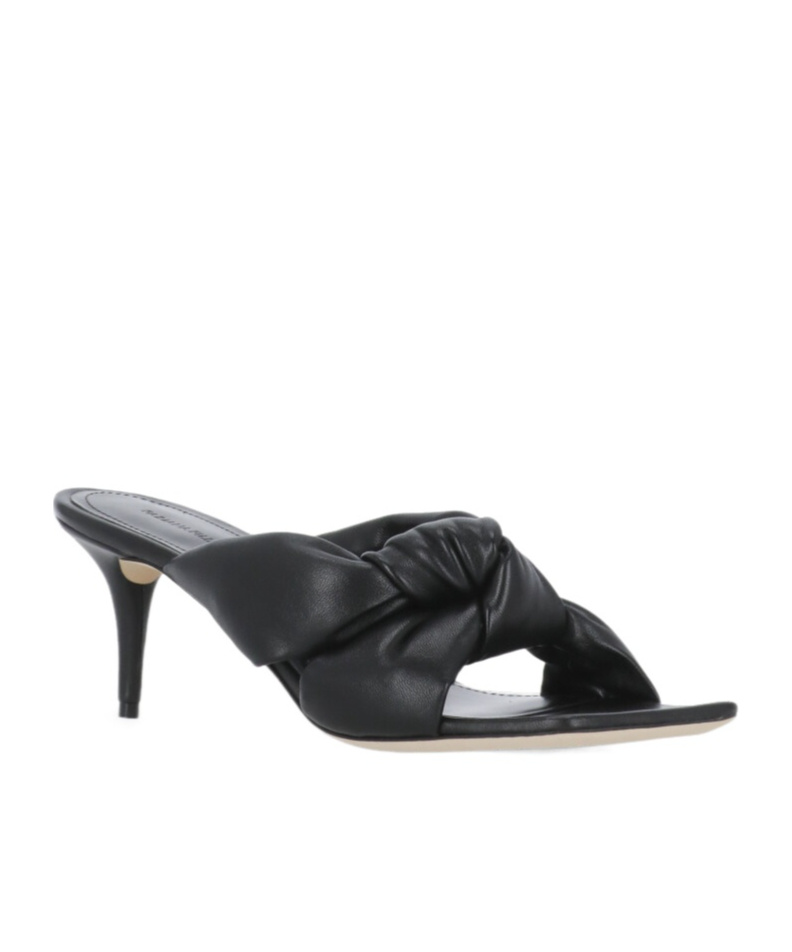 Fabiana Filippi Leather Sandals With Braided Front And Kitten Heel In Black