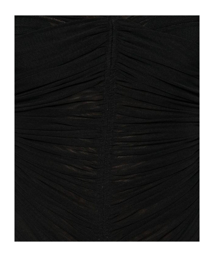 Mugler Gathered Semi-sheer Bodysuit In Black