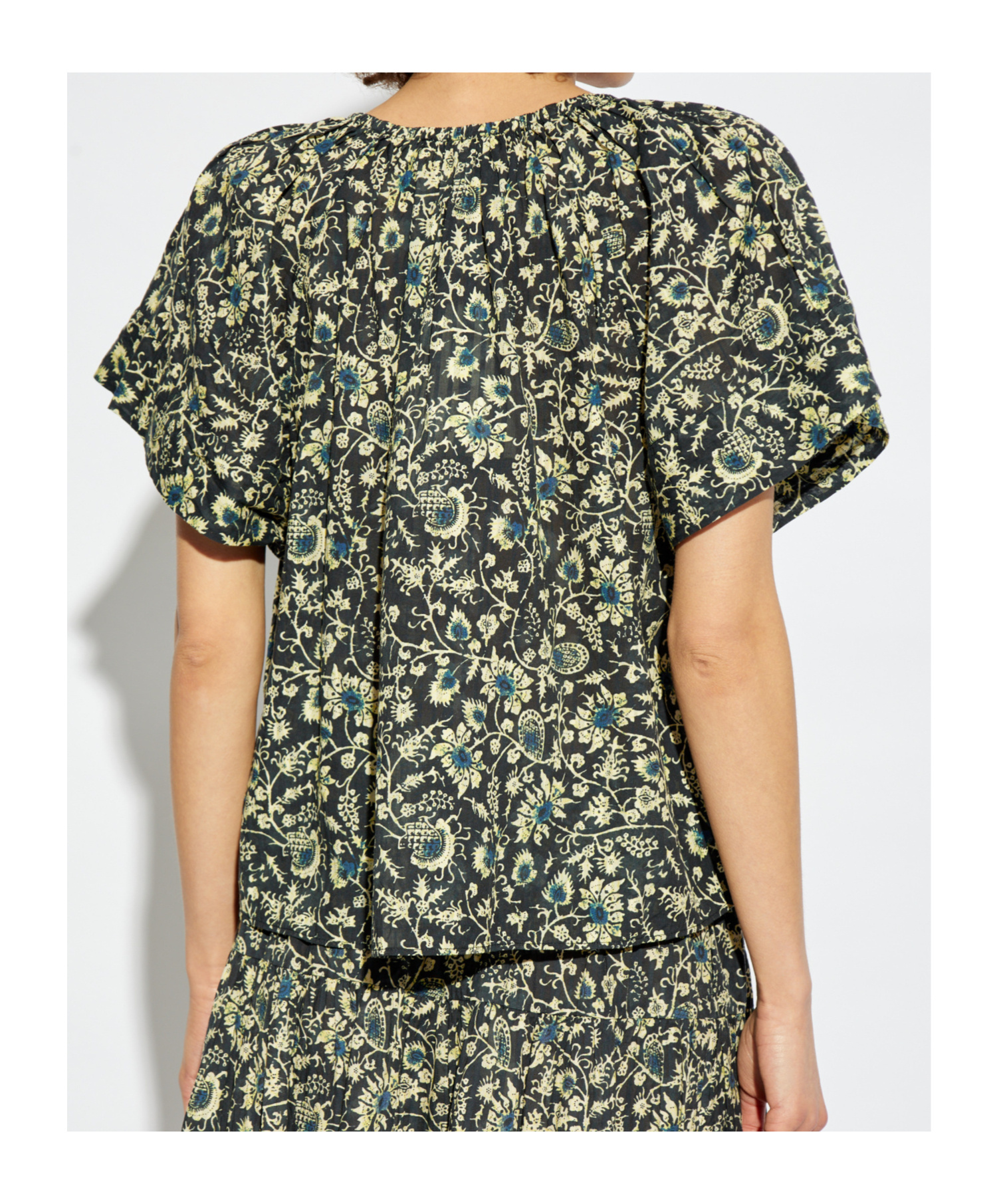 Ulla Johnson Sena Printed Short-sleeve Top In Black