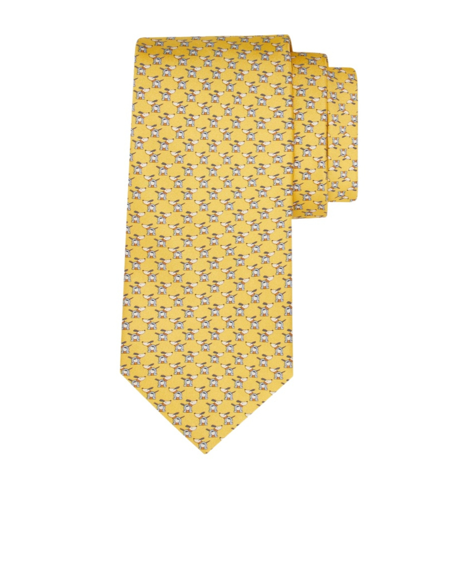 Ferragamo Oreste Dog Gancini Print Silk Tie In Silver
