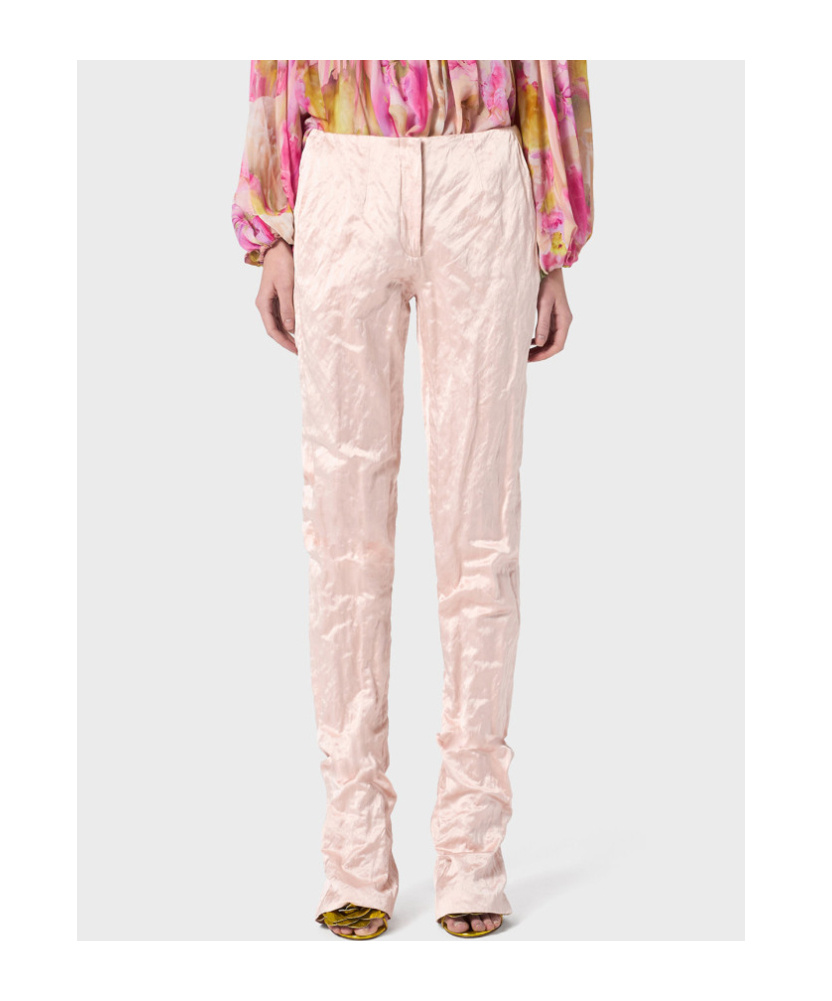 Blumarine Straight Leg Pants In Crinkled Satin In Nude